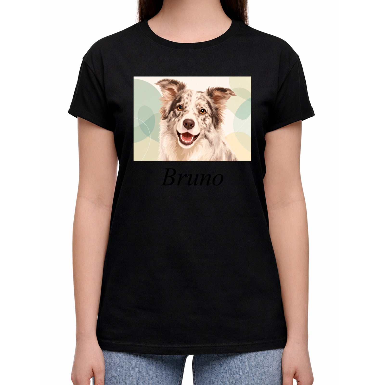 Damen-T-Shirt mit Druck mit künstlerischem Effekt und Schriftzug