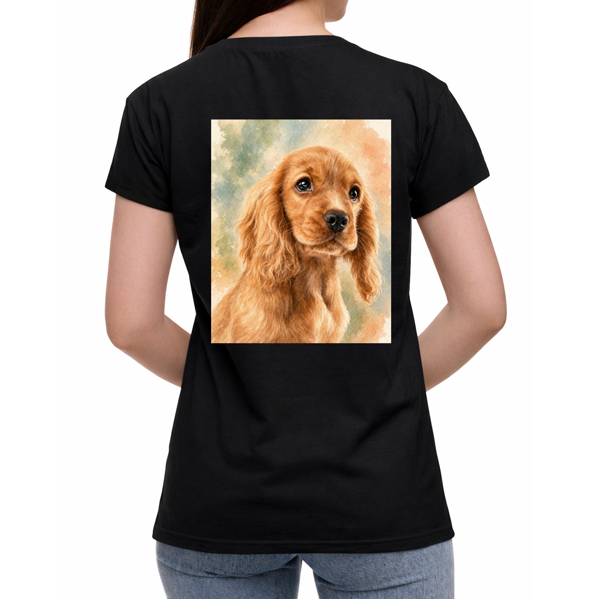 Damen-T-Shirt mit Druck mit künstlerischem Effekt auf dem Rücken