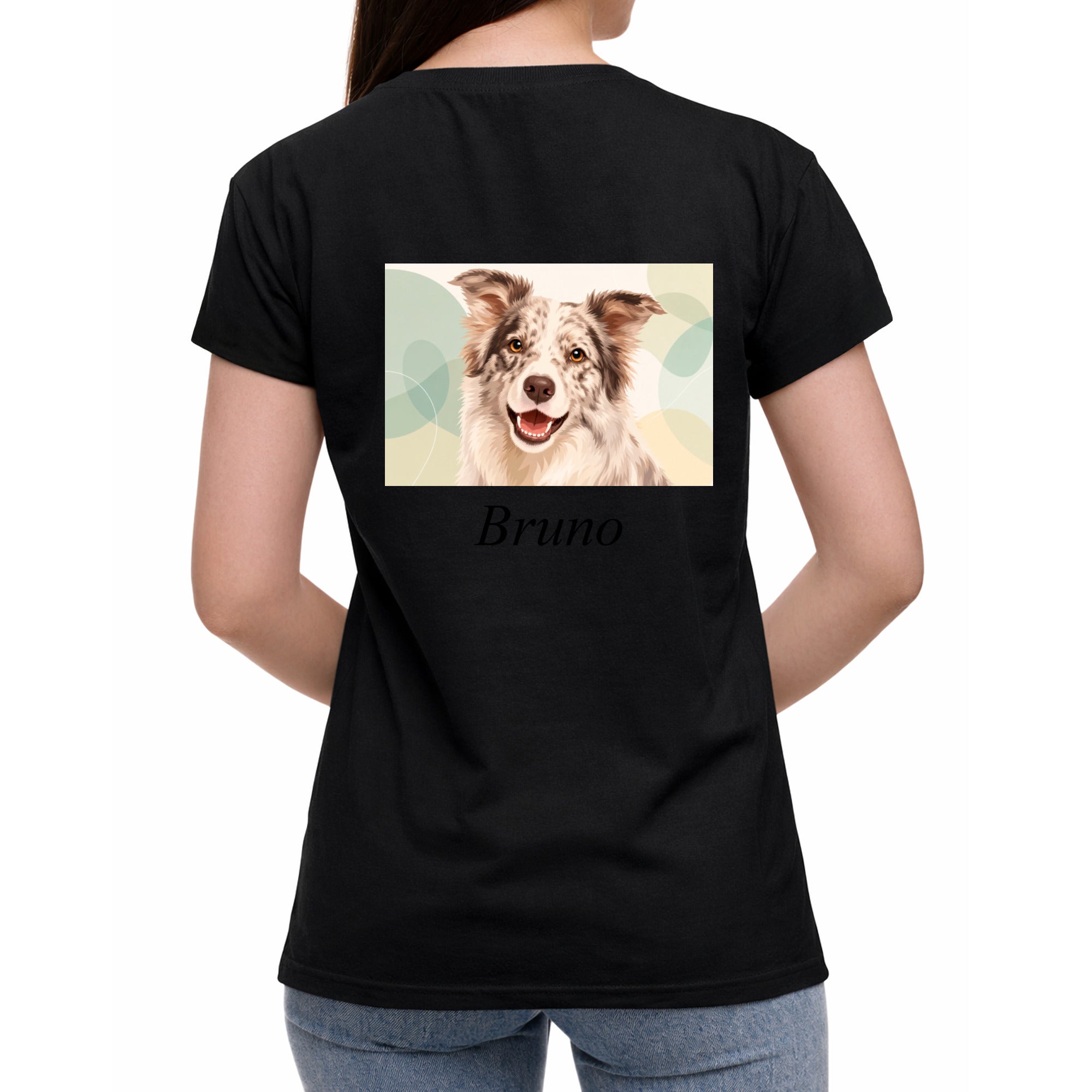 Damen-T-Shirt mit Druck mit künstlerischem Effekt und Schriftzug auf dem Rücken