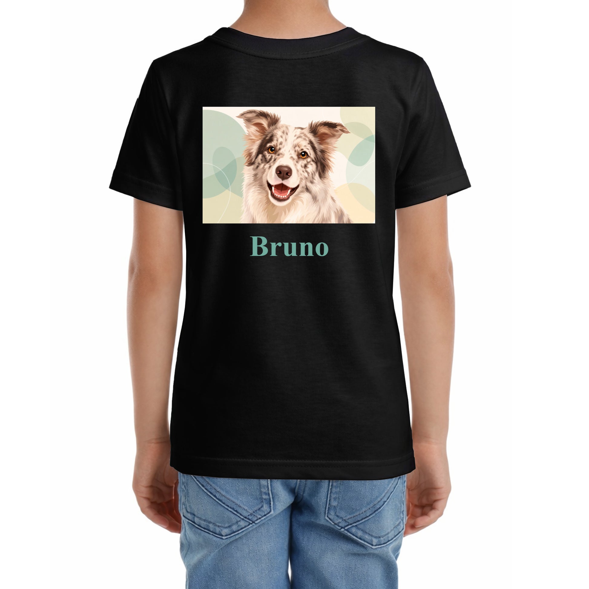 Kinder-T-Shirt mit Druck mit künstlerischem Effekt und Schriftzug auf dem Rücken