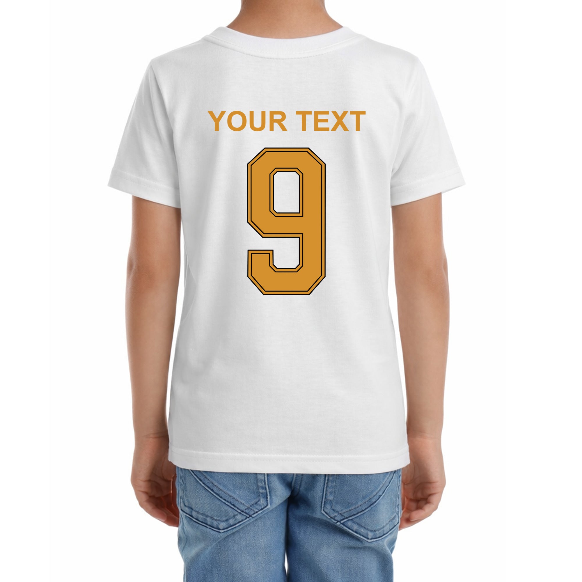Kinder T-Shirt mit eigenem Druck, Schriftzug und Nummer 9 vorne und hinten Deutschland