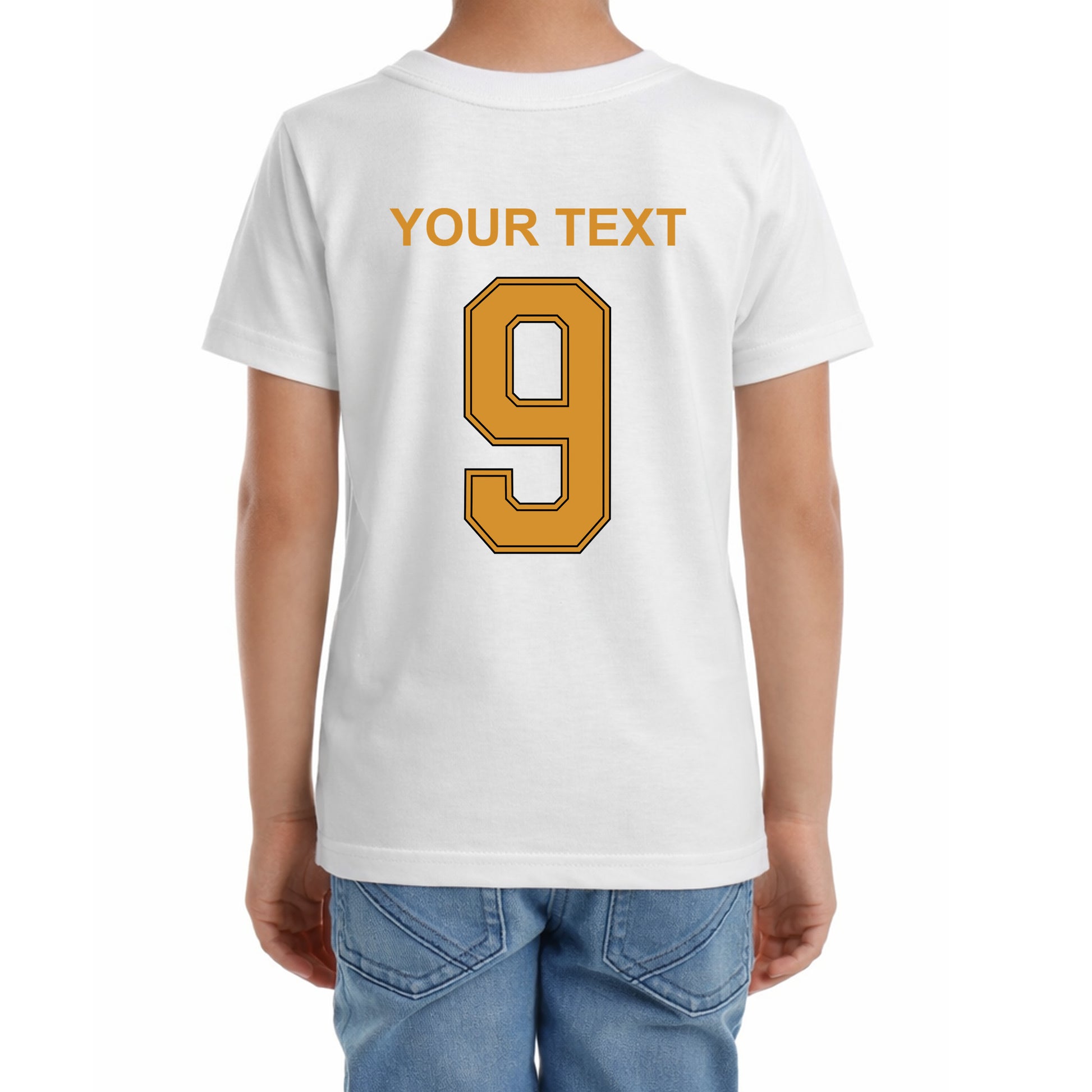 Kinder T-Shirt mit eigenem Druck, Schriftzug und Nummer 9 vorne und hinten Deutschland