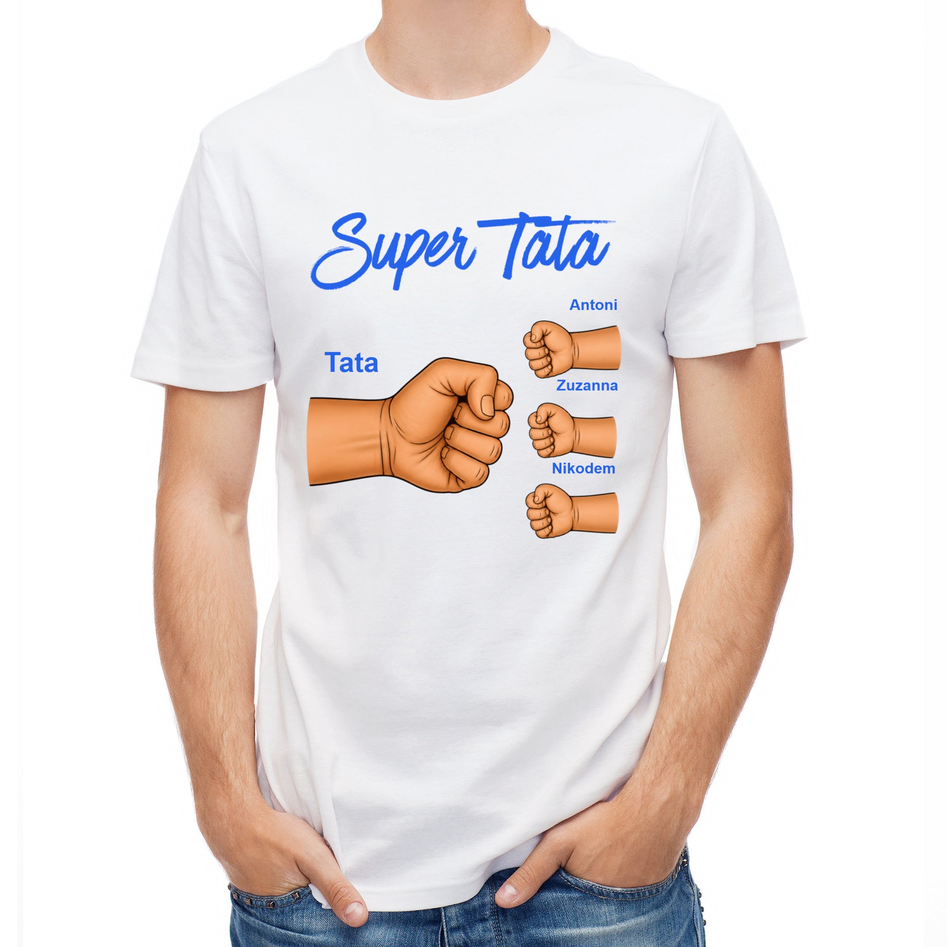Koszulka personalizowana na Dzień Taty z imionami trójki dzieci