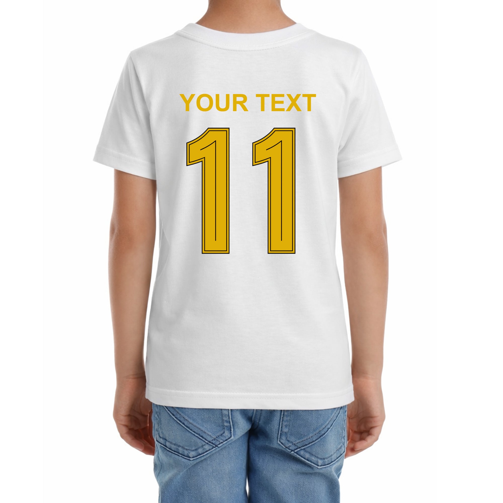 Kinder Fußball-T-Shirt mit Nummer 11 Brasilien – eigener Text vorne und hinten