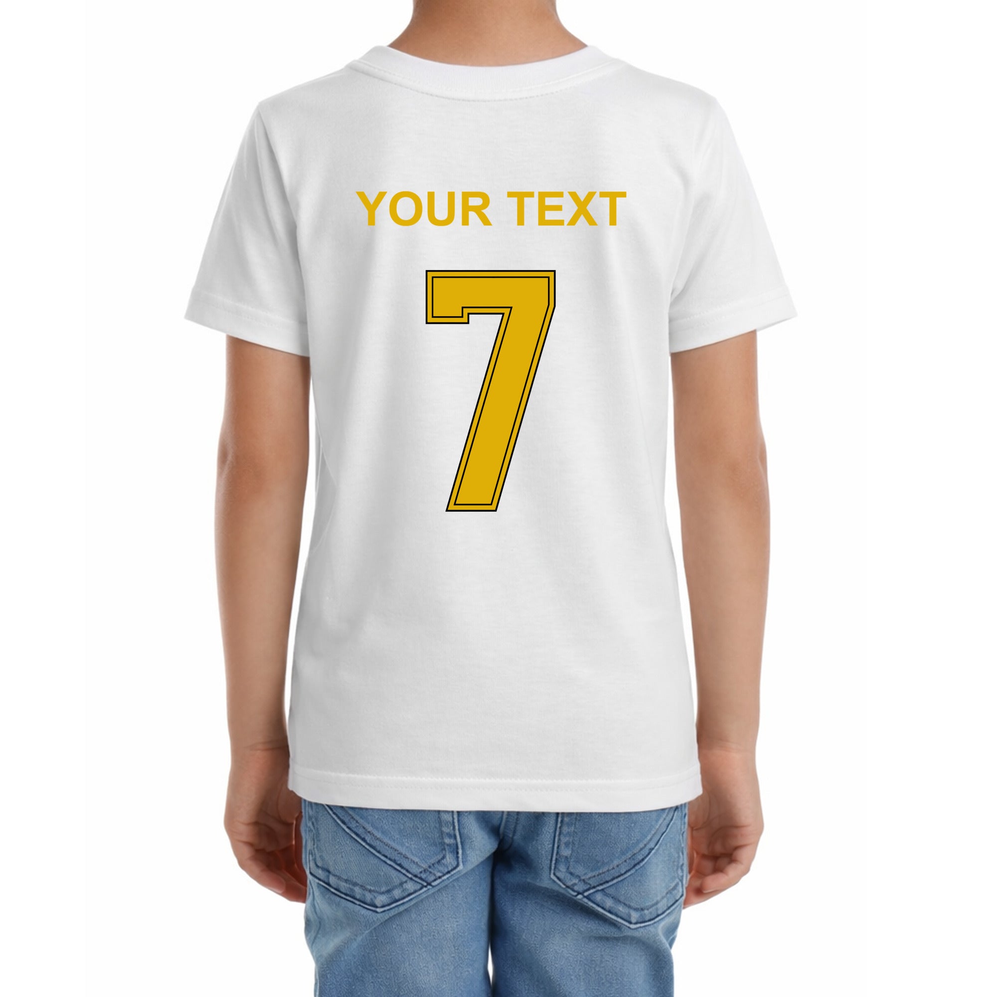 Kinder Fußball-T-Shirt mit Nummer 7 Brasilien – eigener Text vorne und hinten