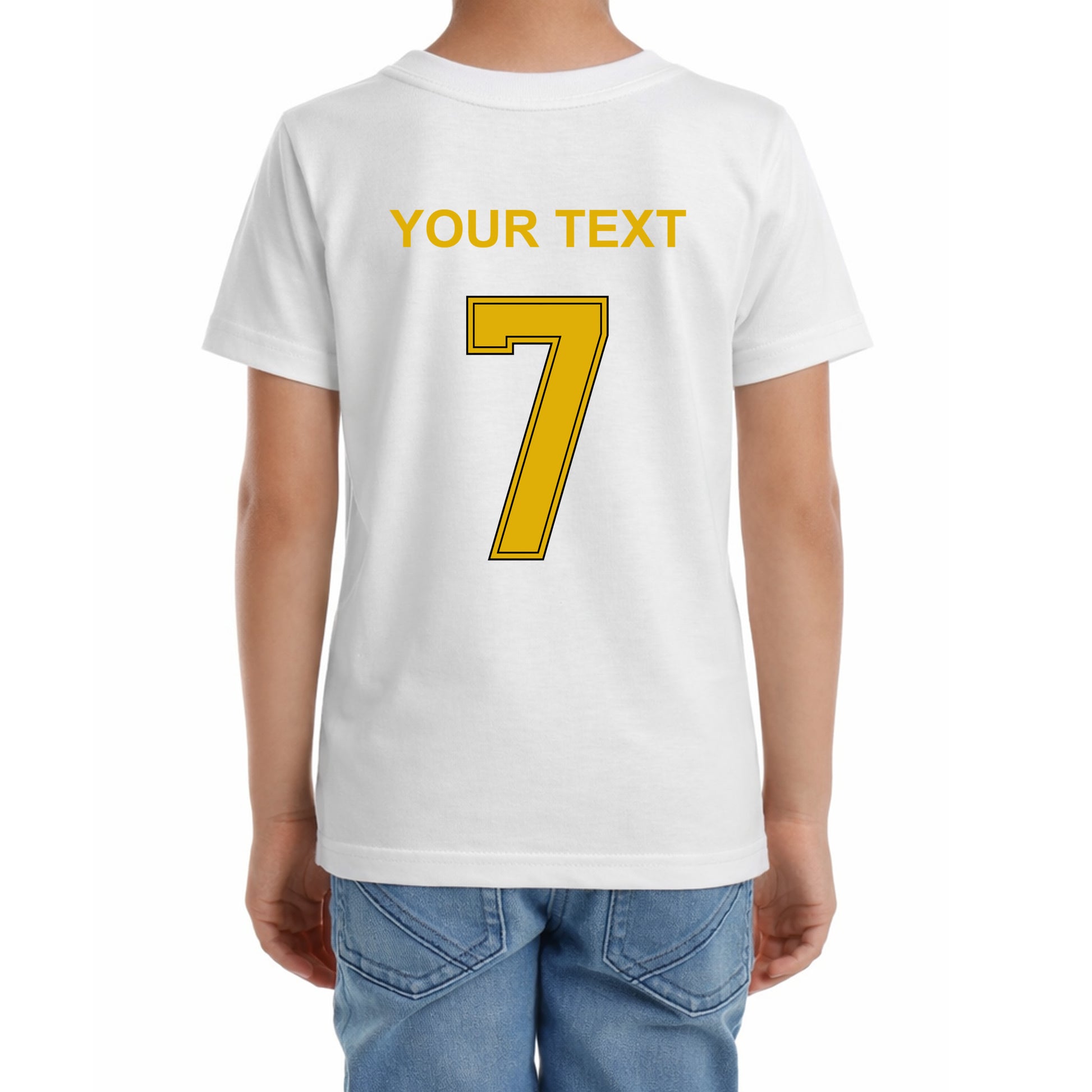 Kinder Fußball-T-Shirt mit Nummer 7 Brasilien – eigener Text vorne und hinten