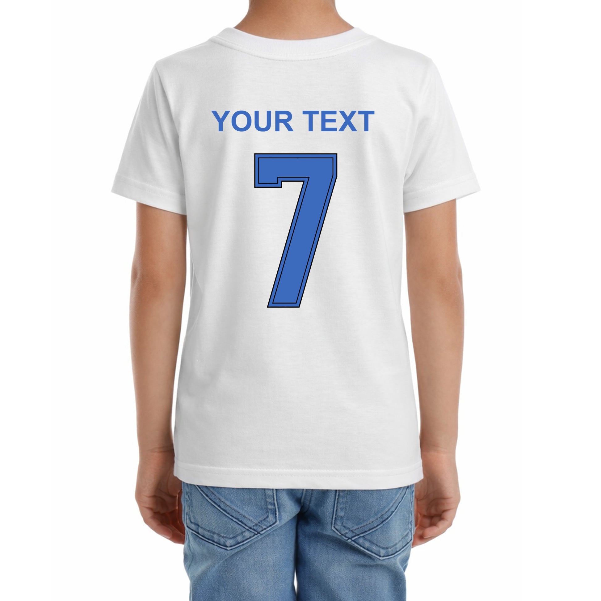 Kinder Fußball-T-Shirt mit Nummer 7 Frankreich – eigener Text vorne und hinten