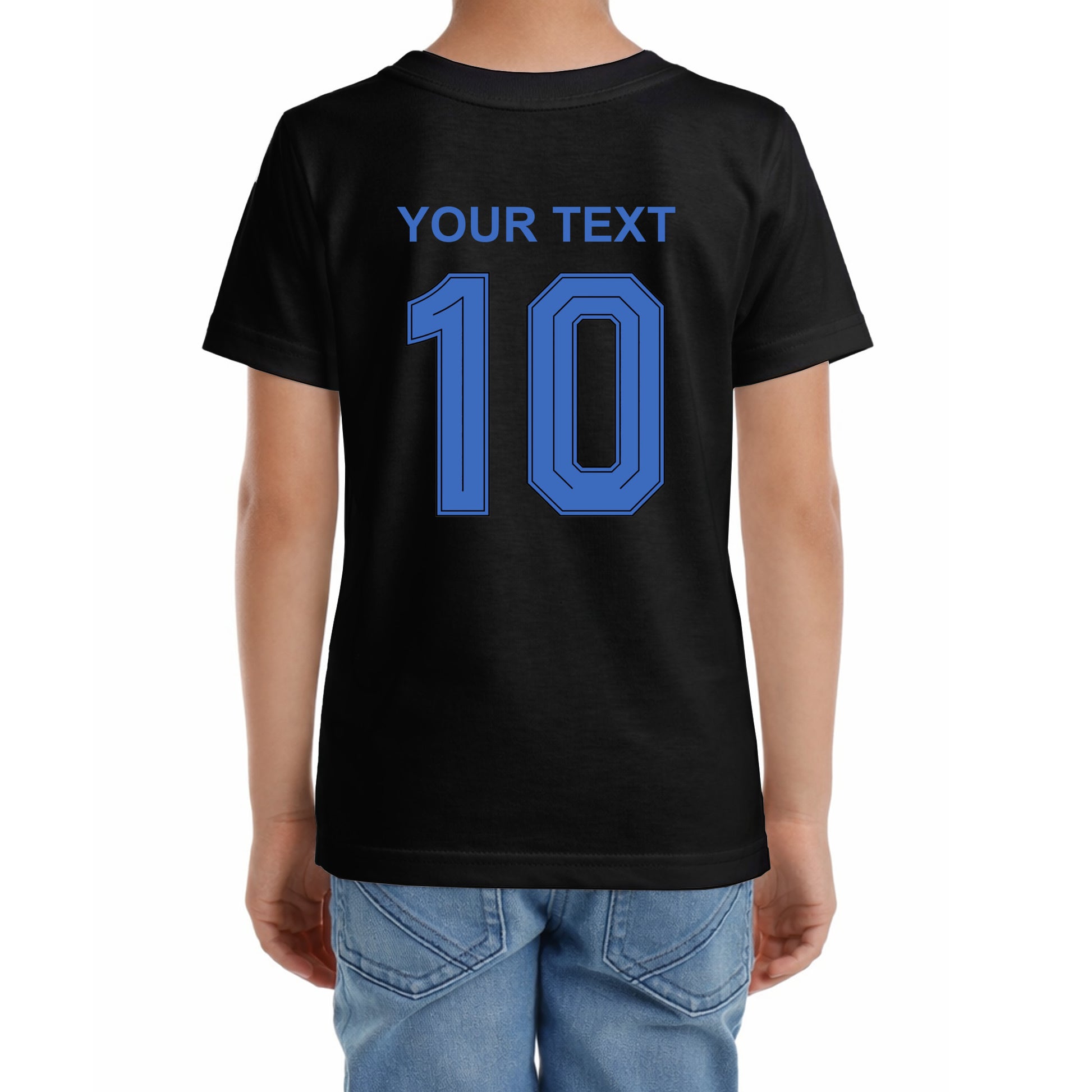Kinder Fußball-T-Shirt mit Nummer 10 Frankreich – eigener Text vorne und hinten