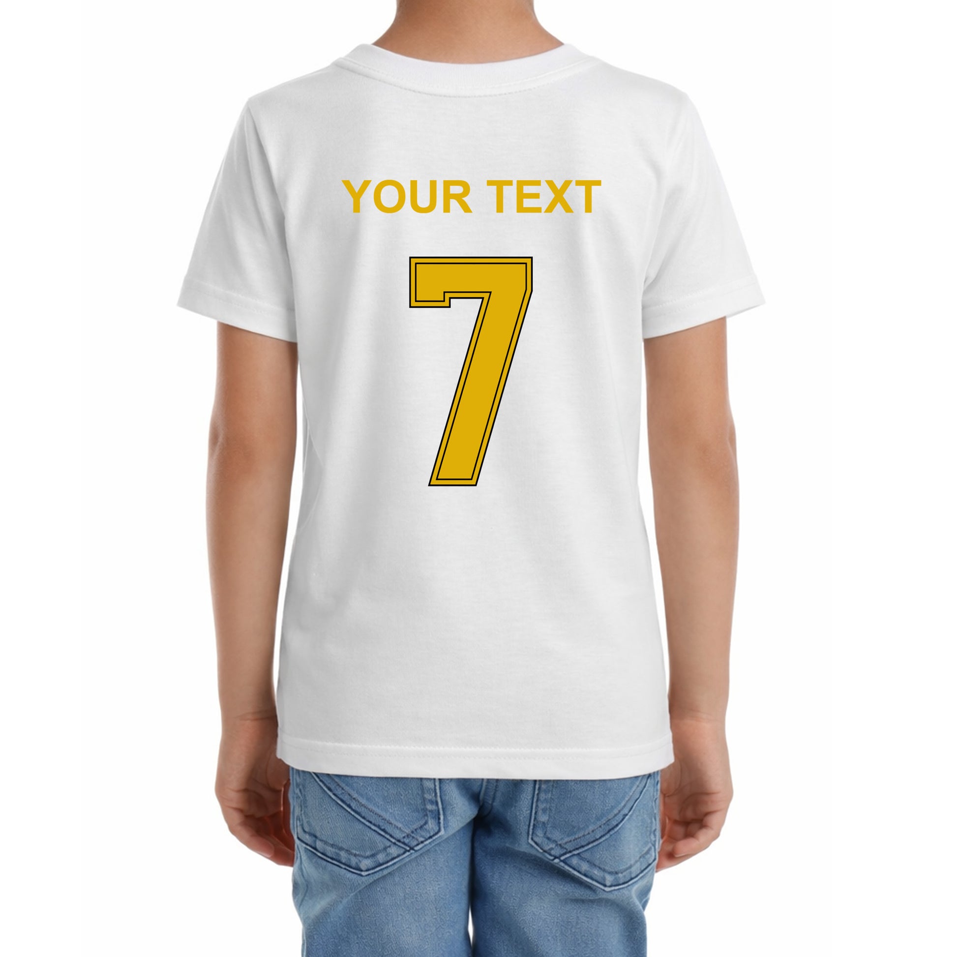 Kinder Fußball-T-Shirt mit Nummer 7 Spanien – eigener Text vorne und hinten