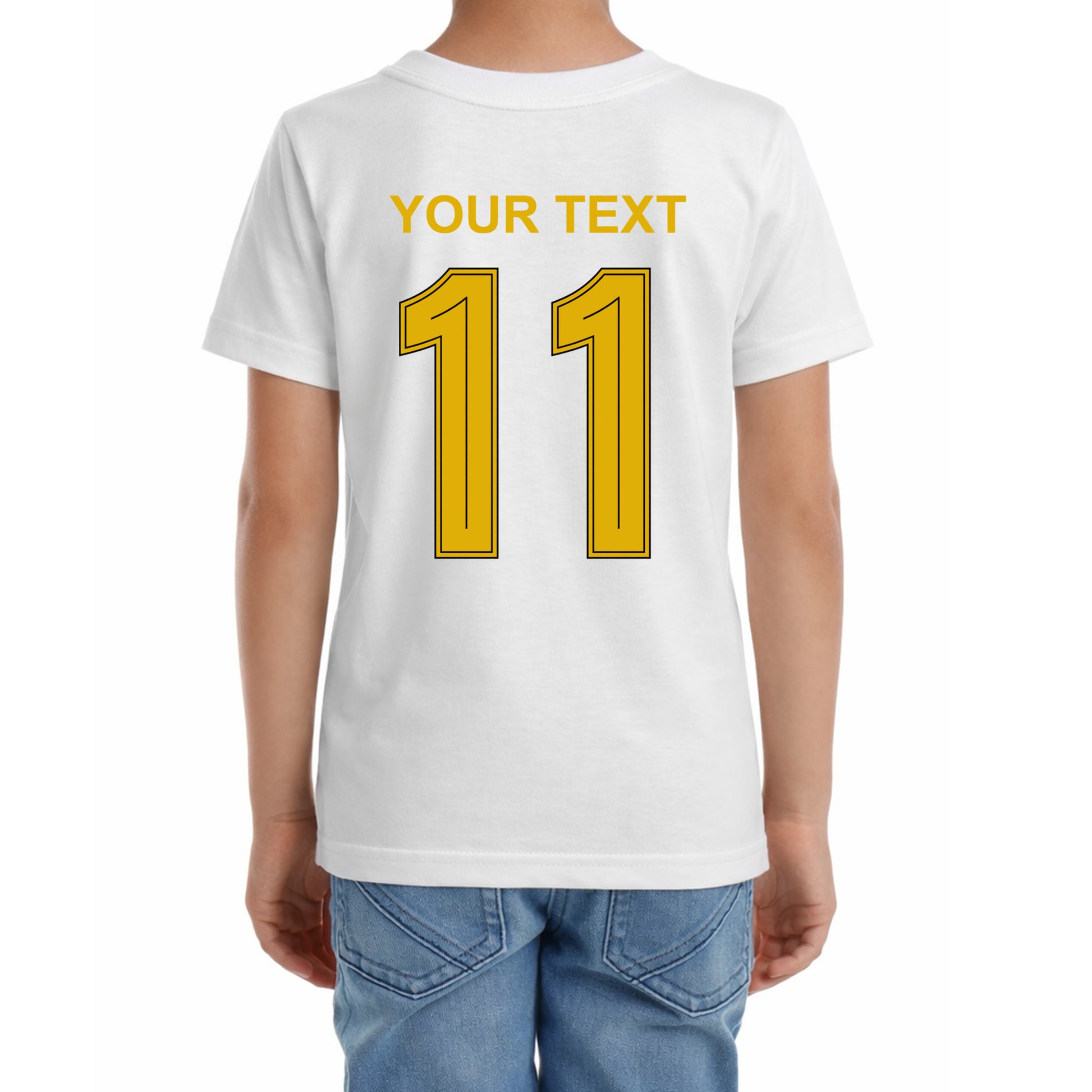 Kinder Fußball-T-Shirt mit Nummer 11 Spanien – eigener Text vorne und hinten