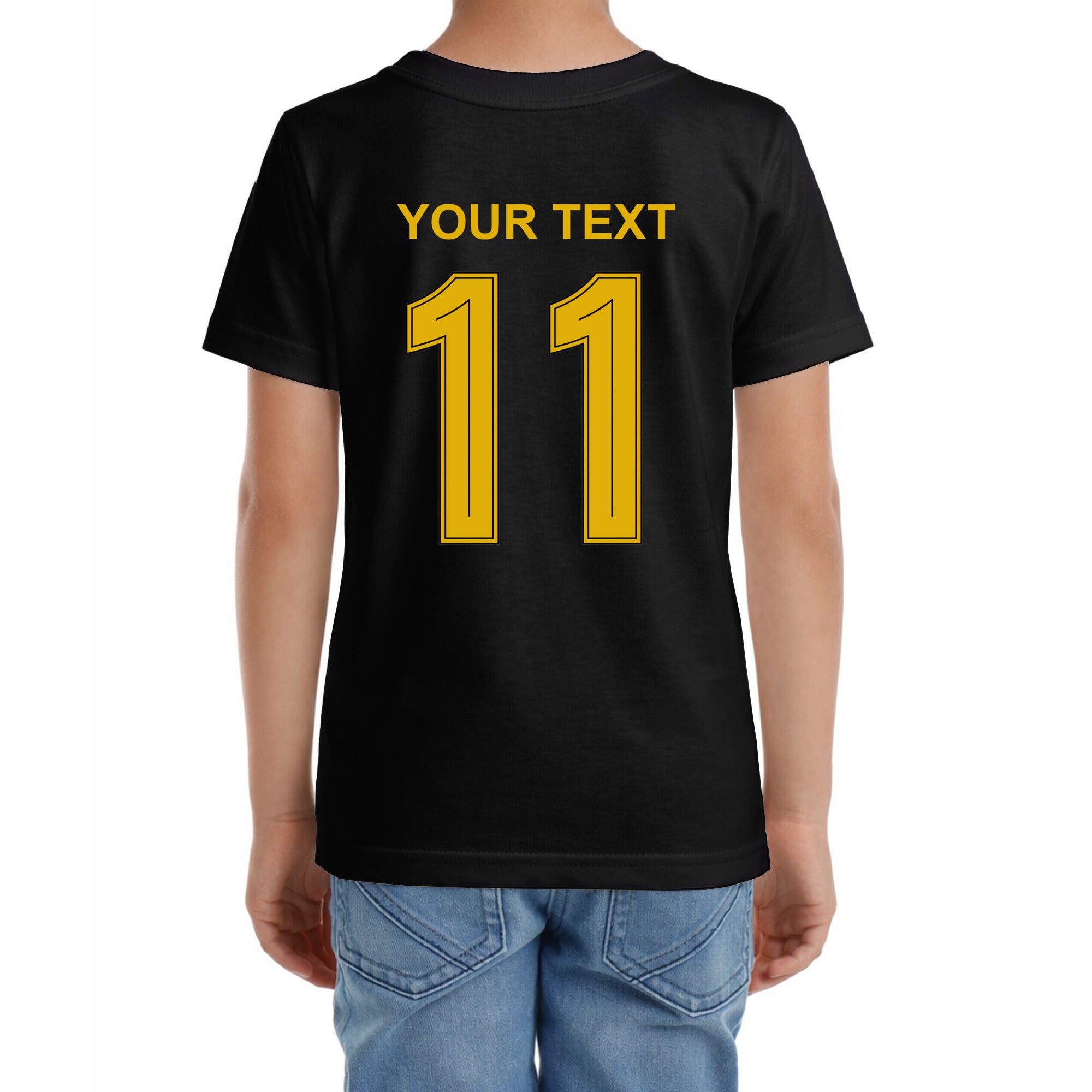 Kinder Fußball-T-Shirt mit Nummer 11 Spanien – eigener Text vorne und hinten