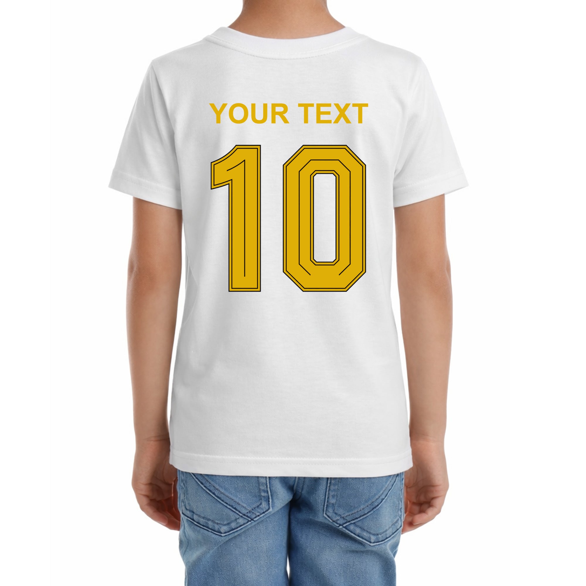 Kinder Fußball-T-Shirt mit Nummer 10 Spanien – eigener Text vorne und hinten