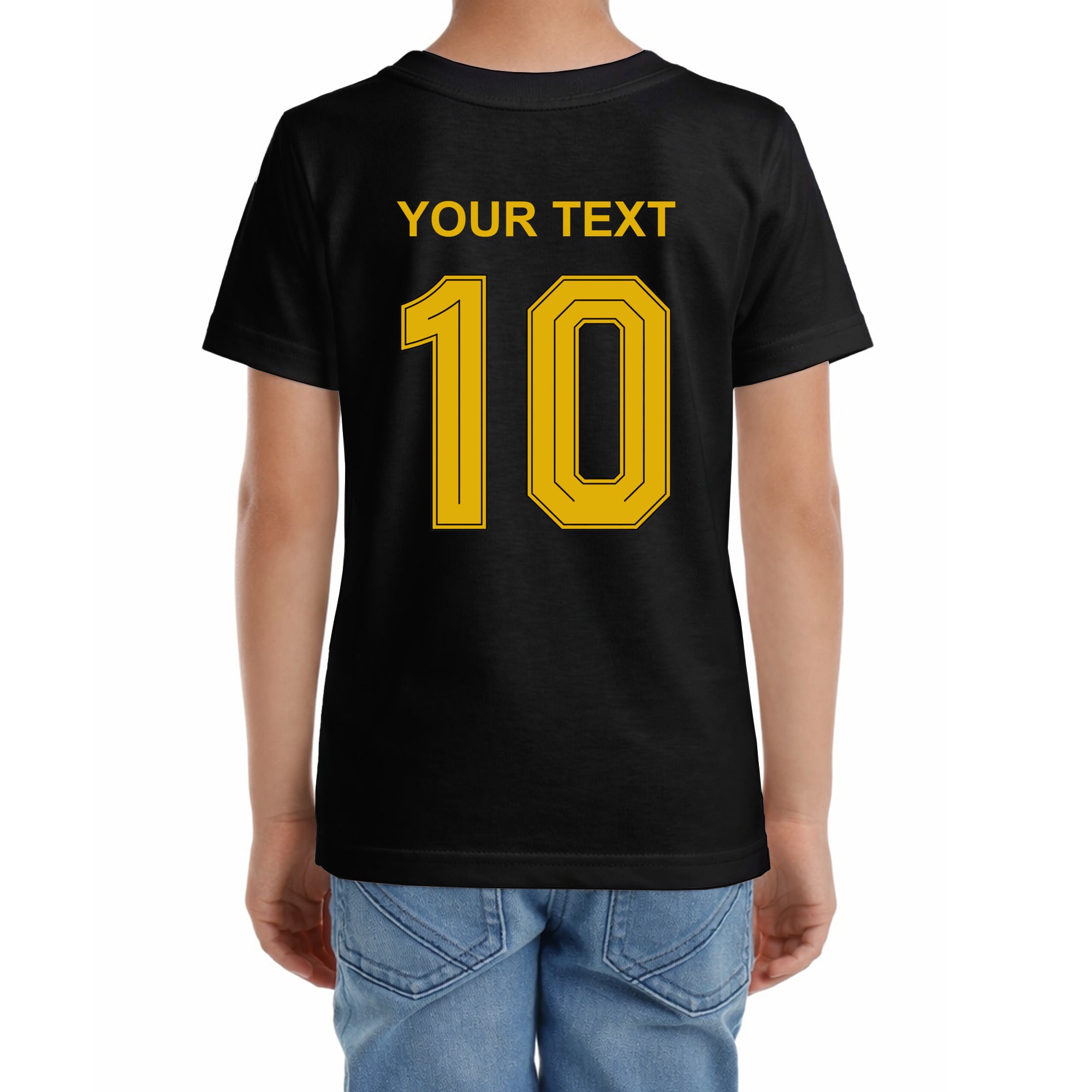 Kinder Fußball-T-Shirt mit Nummer 10 Spanien – eigener Text vorne und hinten