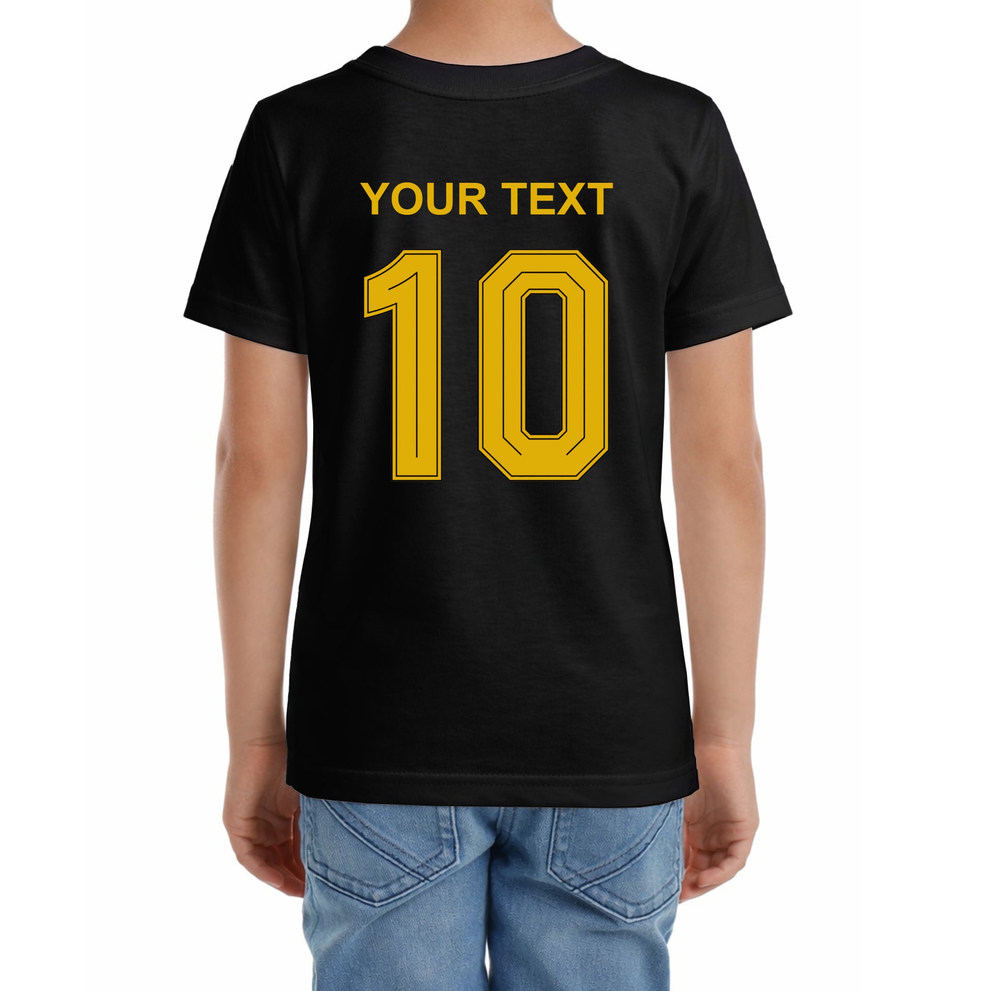 Kinder Fußball-T-Shirt mit Nummer 10 Spanien – eigener Text vorne und hinten