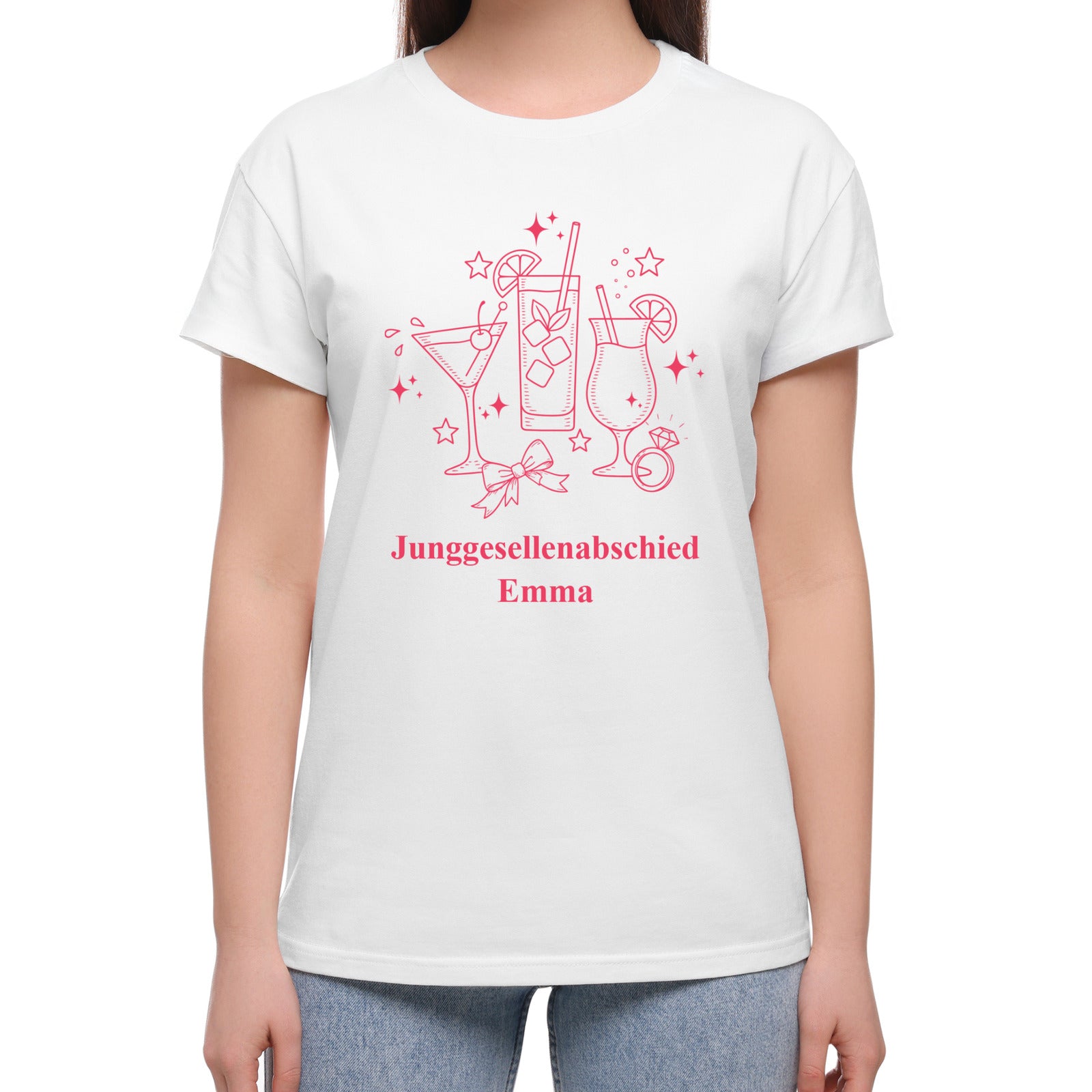Damen-T-Shirt für einen Junggesellinnenabschied mit dem Aufdruck „Team Bride“ auf der Rückseite