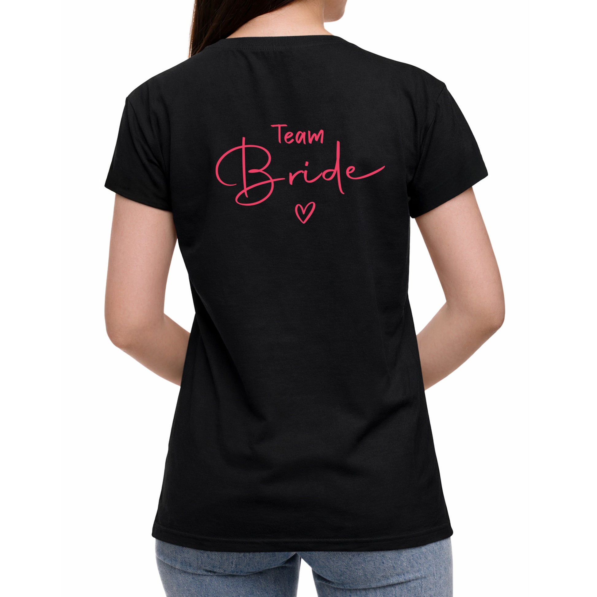 Damen-T-Shirt für einen Junggesellinnenabschied mit dem Aufdruck „Team Bride“ auf der Rückseite