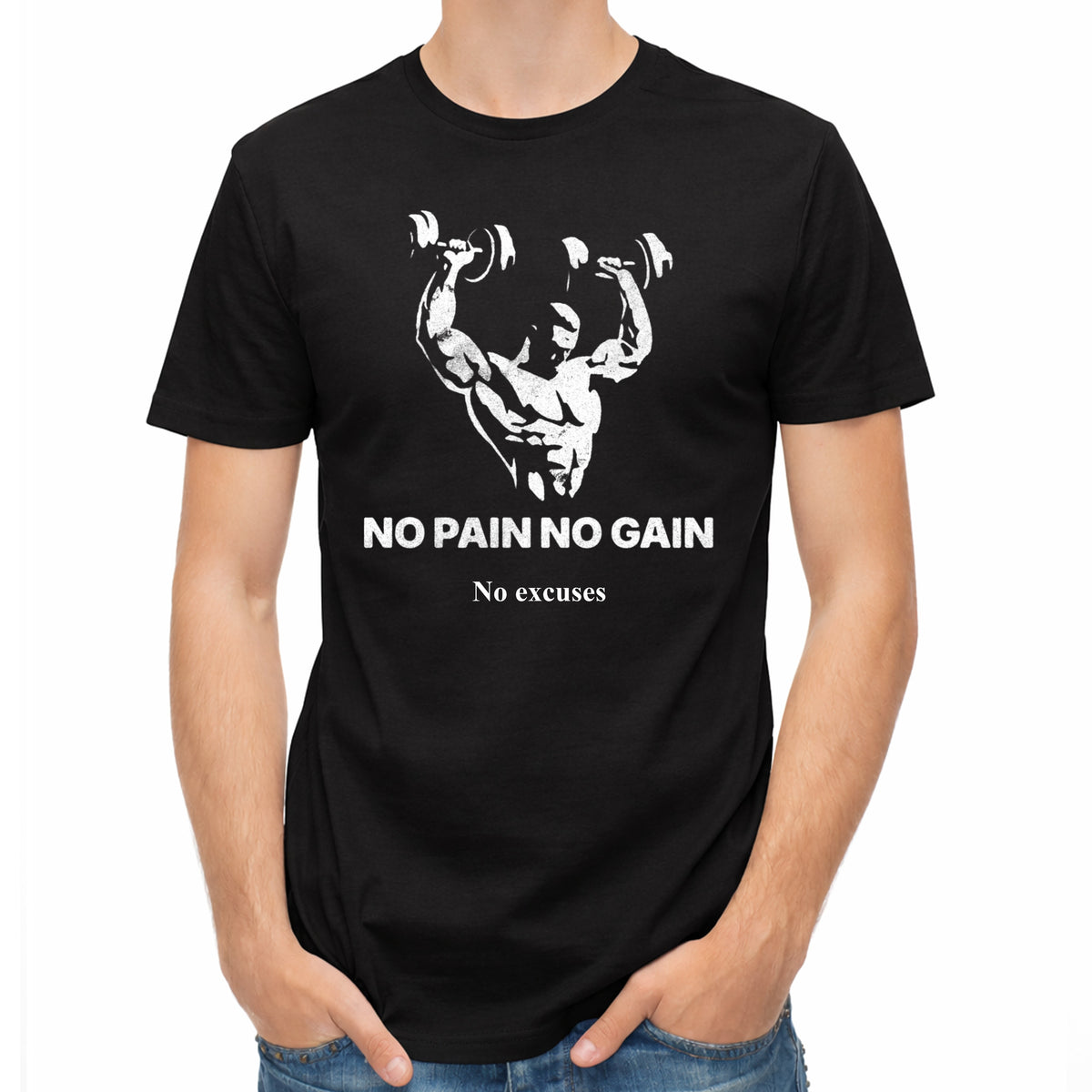 Schwarzes Herren-Fitnessshirt mit dem Aufdruck „No Pain No Gain“