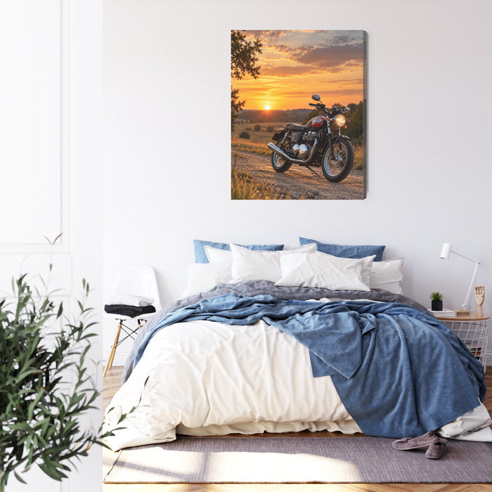 Hochformat-Leinwandbild mit Motorrad im künstlerischen Stil