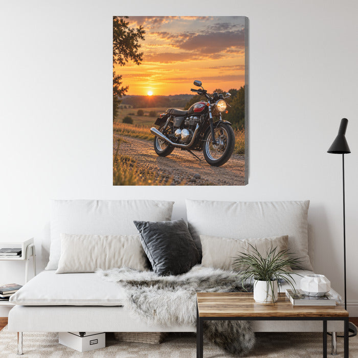 Hochformat-Leinwandbild mit Motorrad im künstlerischen Stil