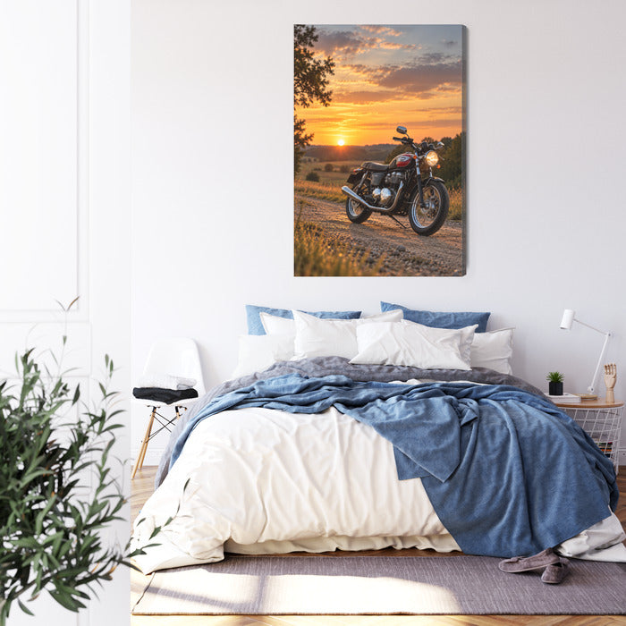 Hochformat-Leinwandbild mit Motorrad im künstlerischen Stil