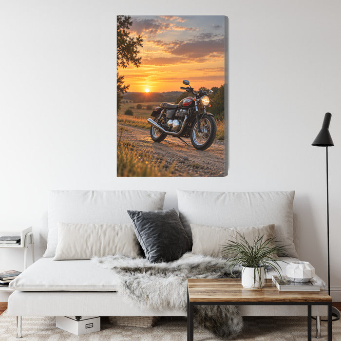 Hochformat-Leinwandbild mit Motorrad im künstlerischen Stil