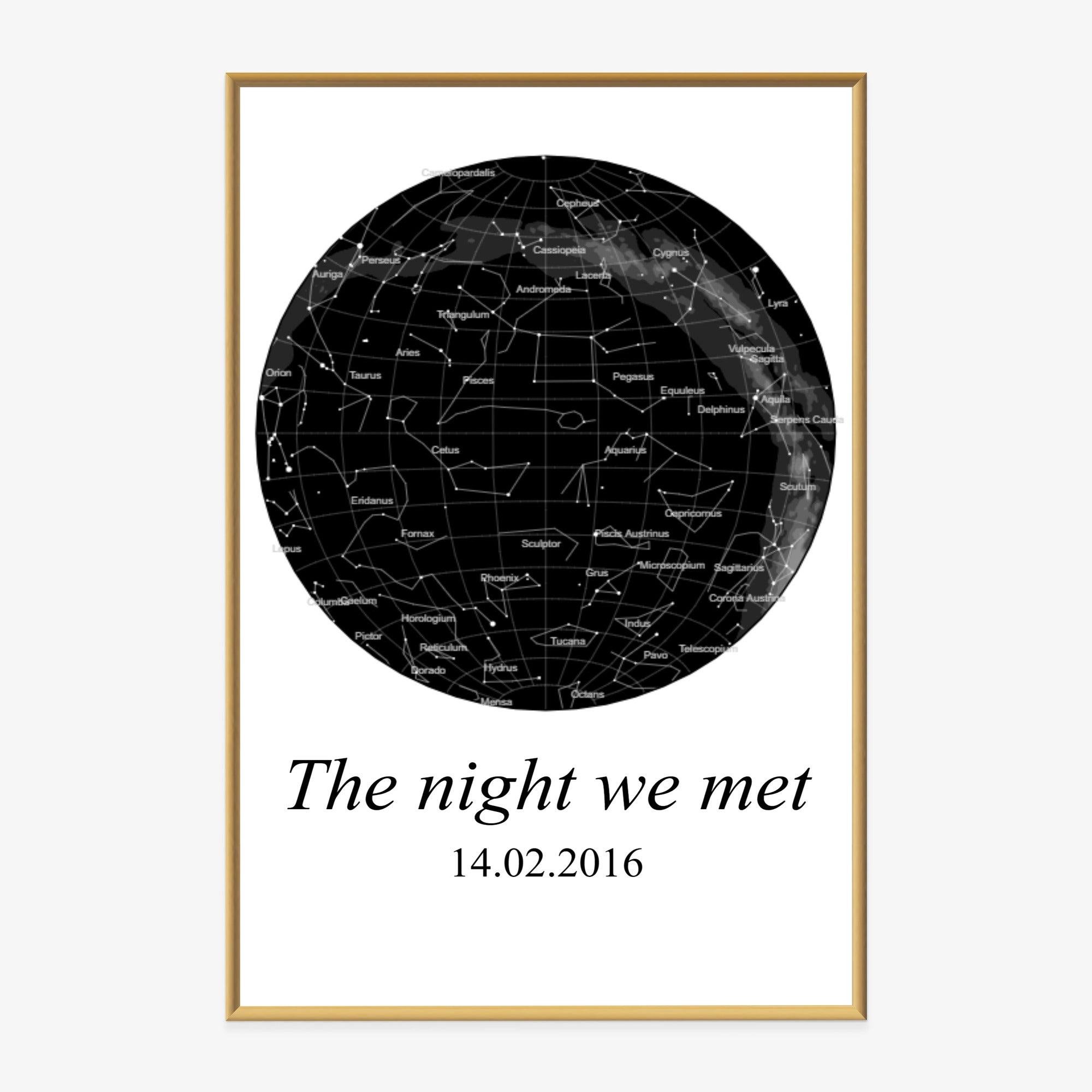 Poster im Rahmen mit Sternenkarte und Schriftzug