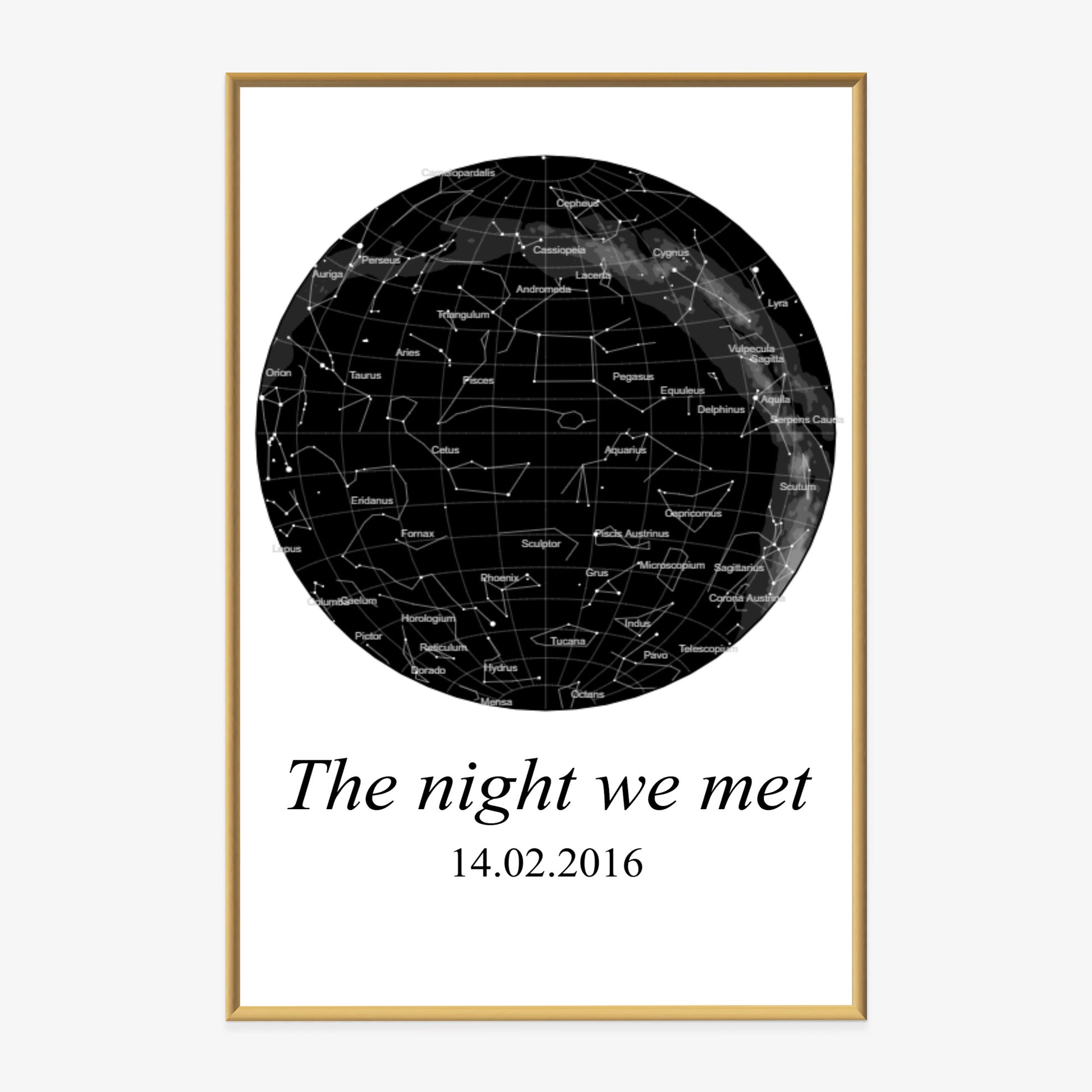 Poster im Rahmen mit Sternenkarte und Schriftzug