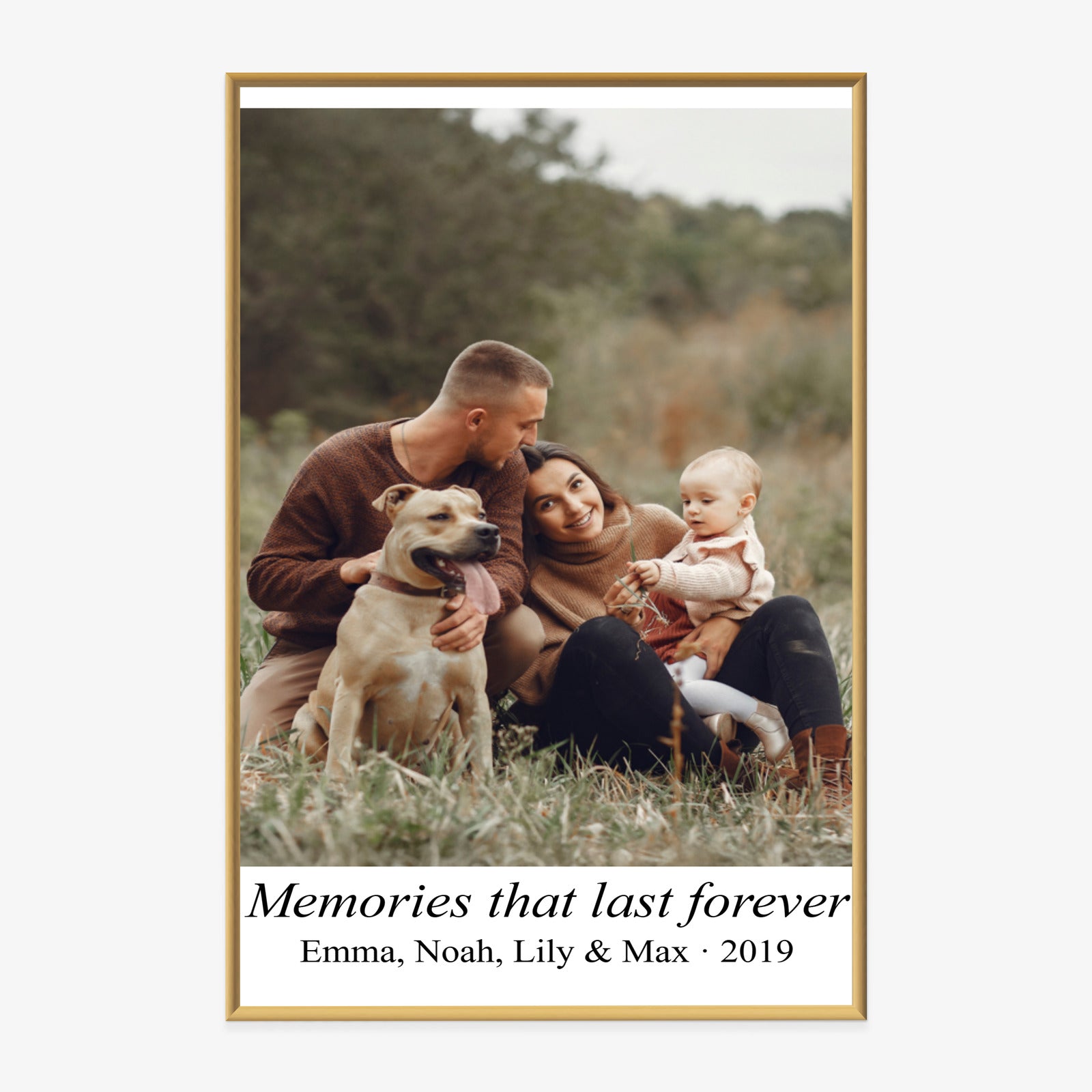 Poster im Rahmen aus Foto mit weißem Rand und Schriftzug