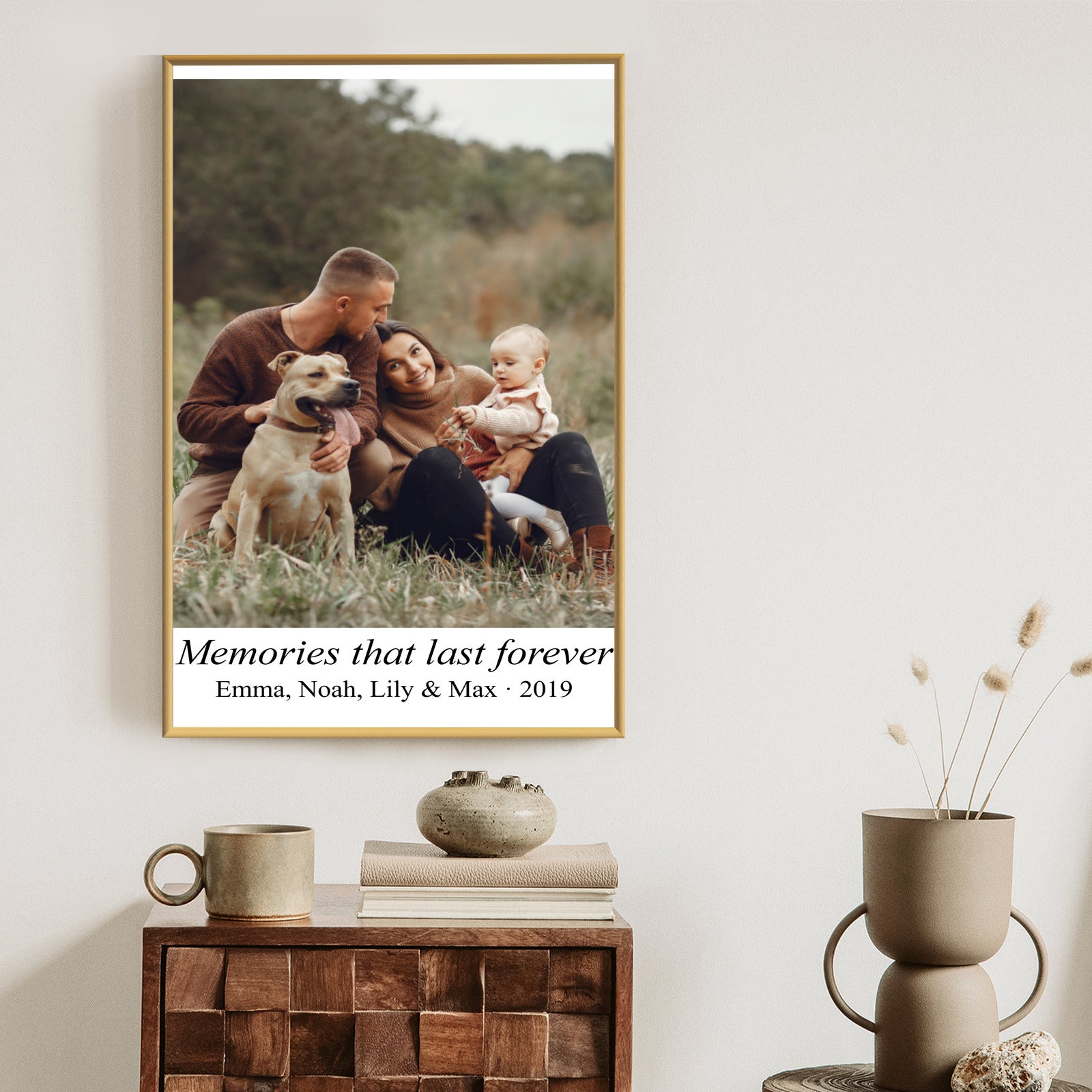 Poster im Rahmen aus Foto mit weißem Rand und Schriftzug