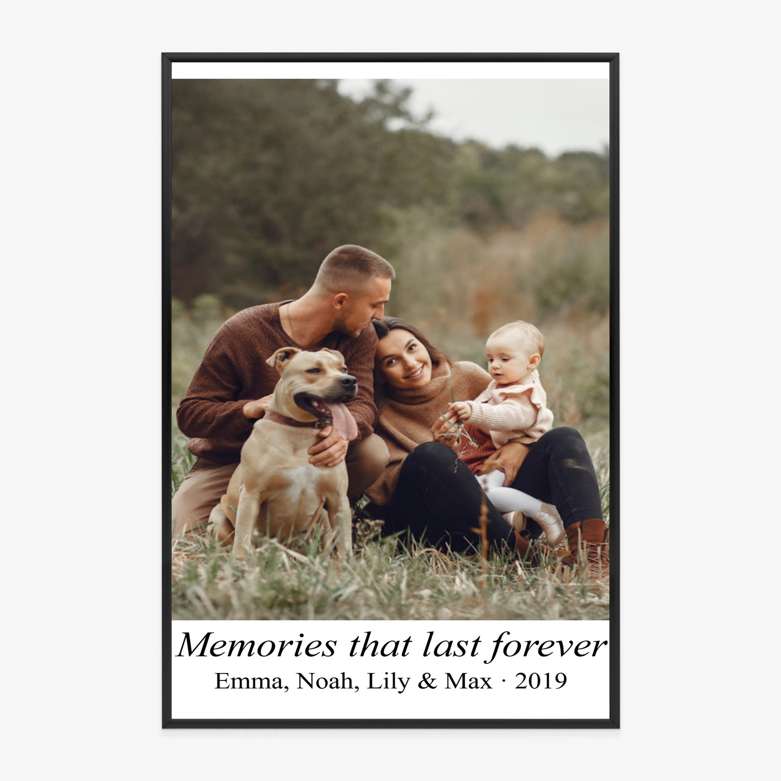 Poster im Rahmen aus Foto mit weißem Rand und Schriftzug