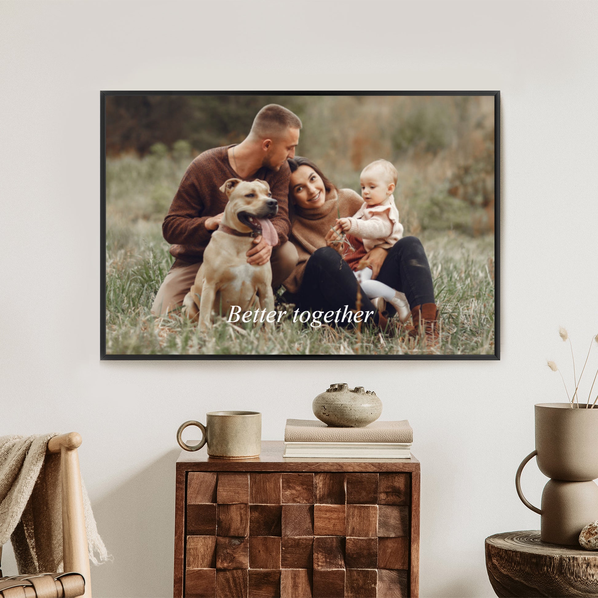 Horizontales gerahmtes Poster aus Foto mit Schriftzug