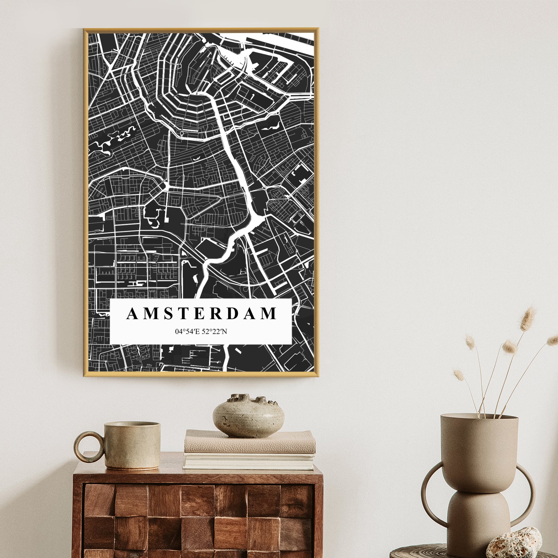 Poster im Rahmen mit Ortskarte und Text