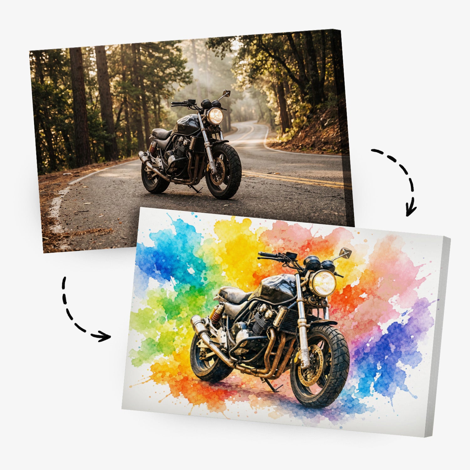 Querformat-Leinwandbild mit Motorrad im künstlerischen Stil