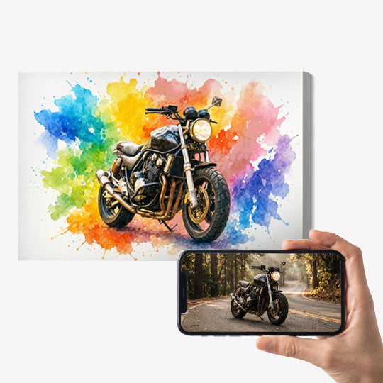 Querformat-Leinwandbild mit Motorrad im künstlerischen Stil