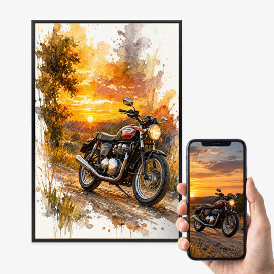 Plakat w ramie pionowy z motocyklem z efektem artystycznym