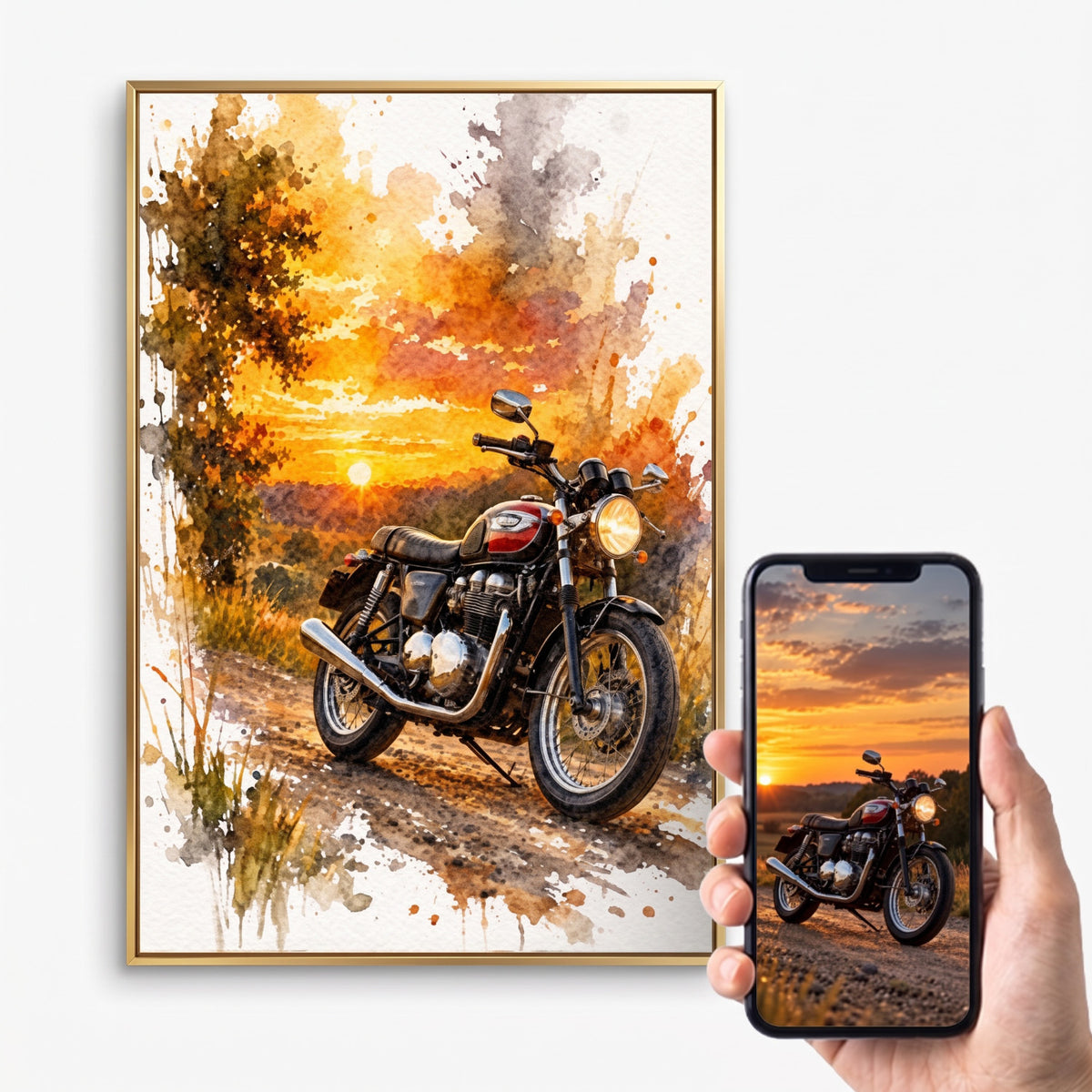 Plakat w ramie pionowy z motocyklem z efektem artystycznym